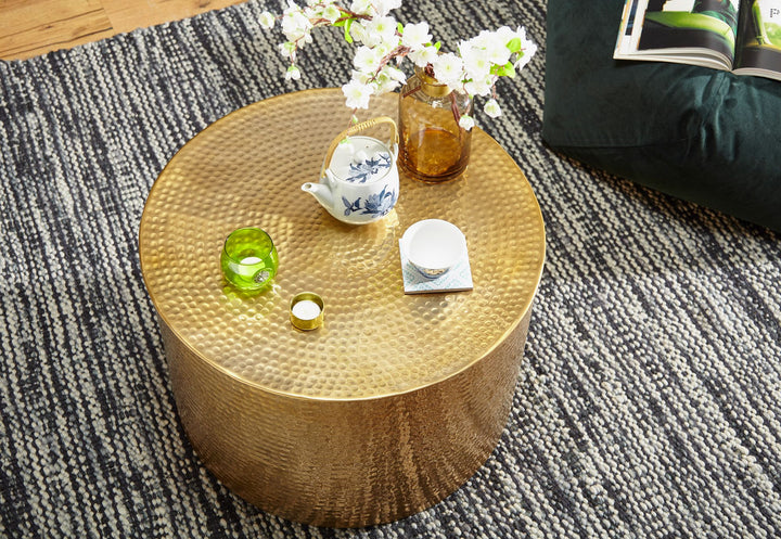 Orient Couchtisch ENNS_ Hammerschlag-Aluminium_ 61 cm Durchmesser_ silberfarben - KADIMA DESIGN_Farbe_ Gold_ Größe_ 61x61x40 cm_