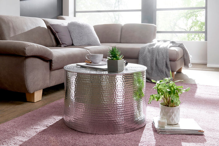 Orient Couchtisch ENNS_ Hammerschlag-Aluminium_ 61 cm Durchmesser_ silberfarben - KADIMA DESIGN_Farbe_ Silber_ Größe_ 61x61x40 cm_