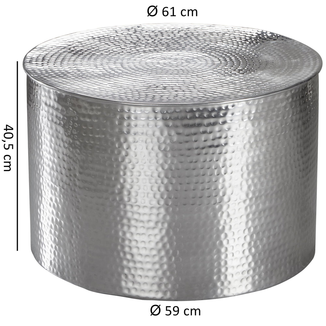 KADIMA DESIGN Orient Couchtisch ENNS - Hochwertiges Aluminium_ Handgefertigtes Unikat mit Hammerschlag-Strukturen_Silber_#sku_BARWL5.481#