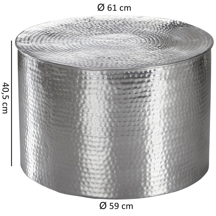 Orient Couchtisch ENNS_ Hammerschlag-Aluminium_ 61 cm Durchmesser_ silberfarben - KADIMA DESIGN_Farbe_ Silber_ Größe_ 61x61x40 cm_