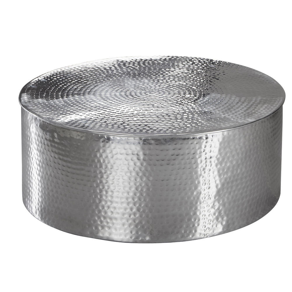 Couchtisch ENNS_ Orientalisch_ Hammerschlagstruktur_ Aluminium_ großzügige Ablage - KADIMA DESIGN_Farbe_ Silber_ Größe_ 75x75x31 cm_