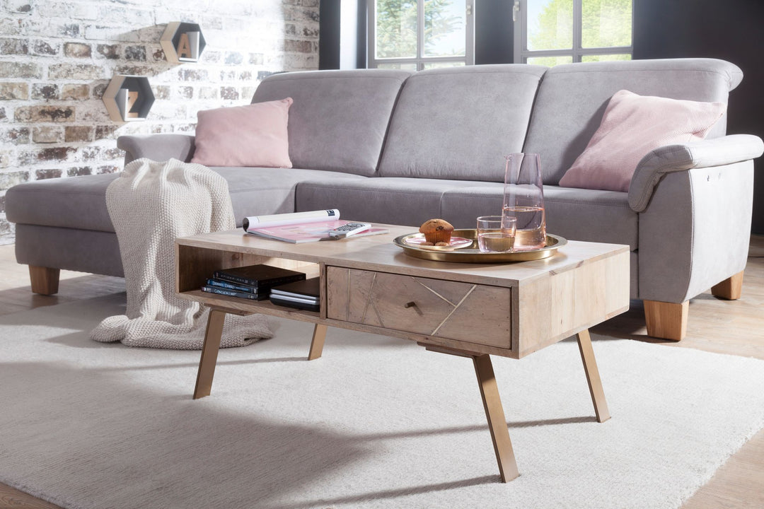 Couchtisch Garda_ Rustikaler Landhausstil_ Massivholz-Mango und Metall_ 95x42x50 cm - KADIMA DESIGN_Größe_ 95x50x42 cm_