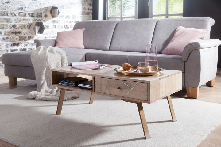 Couchtisch Garda_ Rustikaler Landhausstil_ Massivholz-Mango und Metall_ 95x42x50 cm - KADIMA DESIGN_Größe_ 95x50x42 cm_