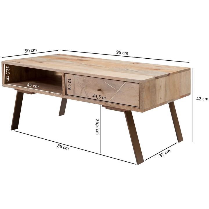 Couchtisch Garda_ Rustikaler Landhausstil_ Massivholz-Mango und Metall_ 95x42x50 cm - KADIMA DESIGN_Größe_ 95x50x42 cm_