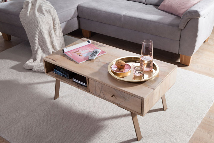 Couchtisch Garda_ Rustikaler Landhausstil_ Massivholz-Mango und Metall_ 95x42x50 cm - KADIMA DESIGN_Größe_ 95x50x42 cm_