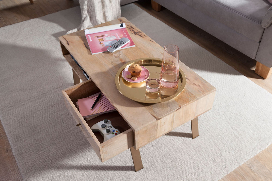 Couchtisch Garda_ Rustikaler Landhausstil_ Massivholz-Mango und Metall_ 95x42x50 cm - KADIMA DESIGN_Größe_ 95x50x42 cm_