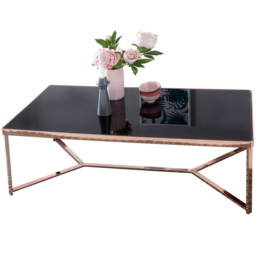 KADIMA DESIGN Glas und Kupfer Couchtisch - Stylischer Tisch mit großer Tischplatte für Wohnzimmer_Schwarz_#sku_BARWL5.245#