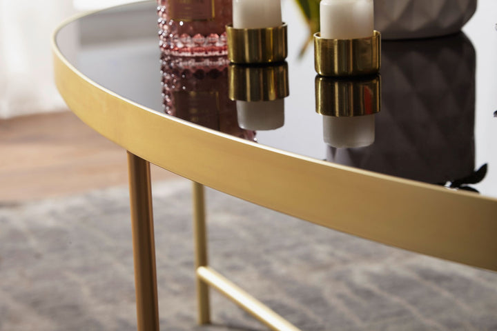 VILS Couchtisch_ oval_ Glasplatte_ filigranes Metallgestell_ Schwarz/Gold_ 110x56 cm - KADIMA DESIGN_Größe_ 110x56x40 cm_