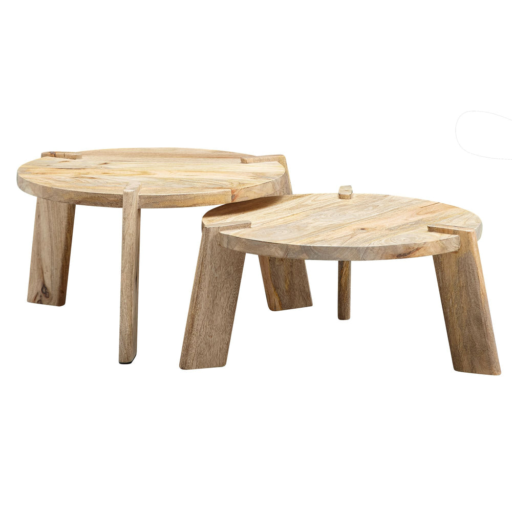 2er Set Couchtische HELEN_ Mango Massivholz_ unterschiedliche Größen_ Messing Zierstreifen_ handgefertigt_ max. 8 kg Belastung - KADIMA DESIGN_Farbe_ Beige_ Größe_ 53x53x32 cm_