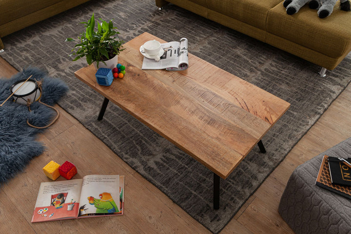 Couchtisch Holz Massiv Metall/Mango_ Massivholz/Schwarze pulverbeschichteten Edelstahlbeinen - Moderner Look_ Stabil - KADIMA DESIGN_Größe_ 110x60x42 cm_#sku_BARWL5.955#