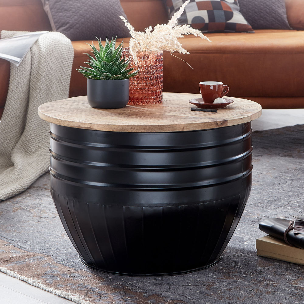 Industrial Couchtisch aus Mango Massivholz_ Stauraum_ Handgefertigtes Unikat - KADIMA DESIGN_Größe_ 60x60x41 cm_