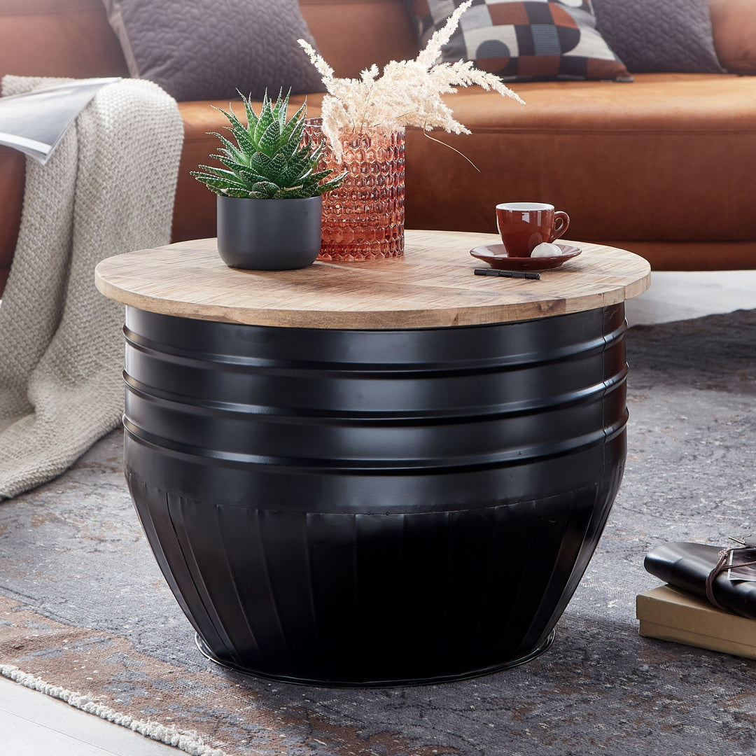 Industrial Couchtisch aus Mango Massivholz_ Stauraum_ Handgefertigtes Unikat - KADIMA DESIGN_Größe_ 60x60x41 cm_