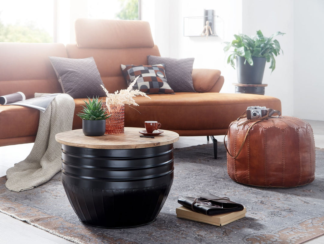 Industrial Couchtisch aus Mango Massivholz_ Stauraum_ Handgefertigtes Unikat - KADIMA DESIGN_Größe_ 60x60x41 cm_