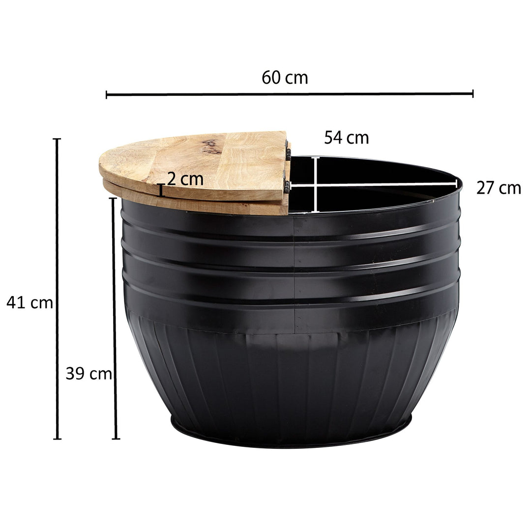Industrial Couchtisch aus Mango Massivholz_ Stauraum_ Handgefertigtes Unikat - KADIMA DESIGN_Größe_ 60x60x41 cm_