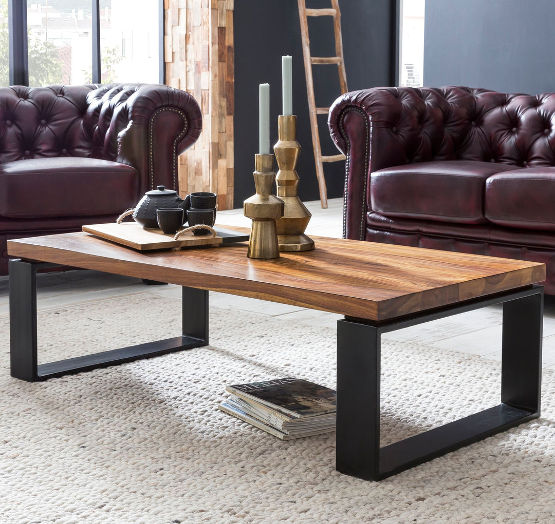 Industrial Couchtisch_ Holz und Metall_ 115x60 cm_ Einzigartige Holzmaserung - KADIMA DESIGN_Größe_ 115x60x35 cm_
