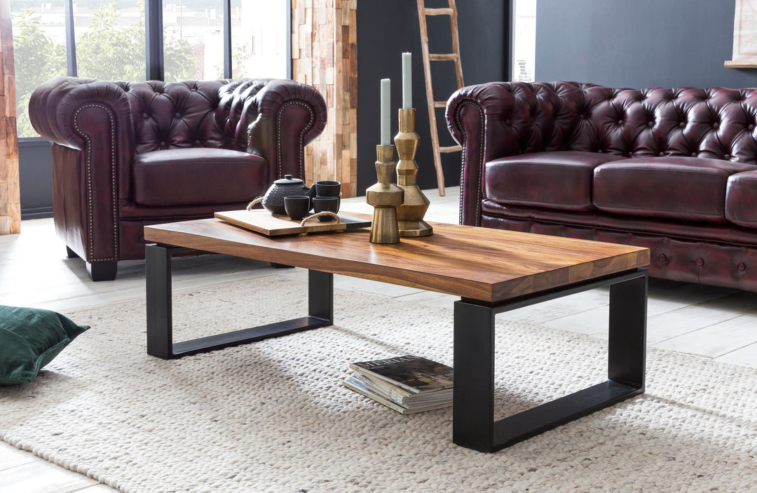 Industrial Couchtisch_ Holz und Metall_ 115x60 cm_ Einzigartige Holzmaserung - KADIMA DESIGN_Größe_ 115x60x35 cm_