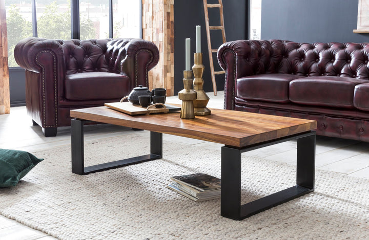 Industrial Couchtisch_ Holz und Metall_ 115x60 cm_ Einzigartige Holzmaserung - KADIMA DESIGN_Größe_ 115x60x35 cm_
