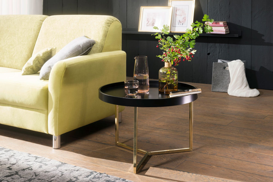 Sofatisch LIA Rund_ Retro Stil_ Metallgestell_ abnehmbares Tablett_ Anti-Rutsch-Noppen_ Gold/Schwarz oder Kupfer/Weiß - KADIMA DESIGN_Farbe_ Gold_ Größe_ 58x58x42 cm_