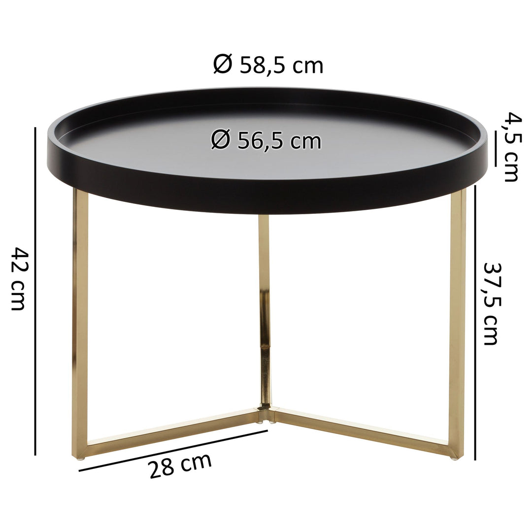 Sofatisch LIA Rund_ Retro Stil_ Metallgestell_ abnehmbares Tablett_ Anti-Rutsch-Noppen_ Gold/Schwarz oder Kupfer/Weiß - KADIMA DESIGN_Farbe_ Gold_ Größe_ 58x58x42 cm_