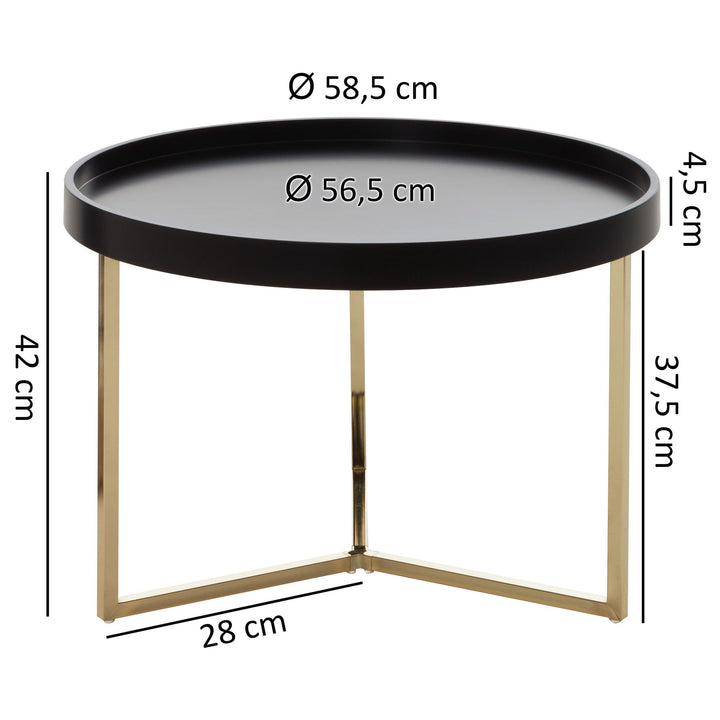 Sofatisch LIA Rund_ Retro Stil_ Metallgestell_ abnehmbares Tablett_ Anti-Rutsch-Noppen_ Gold/Schwarz oder Kupfer/Weiß - KADIMA DESIGN_Farbe_ Gold_ Größe_ 58x58x42 cm_