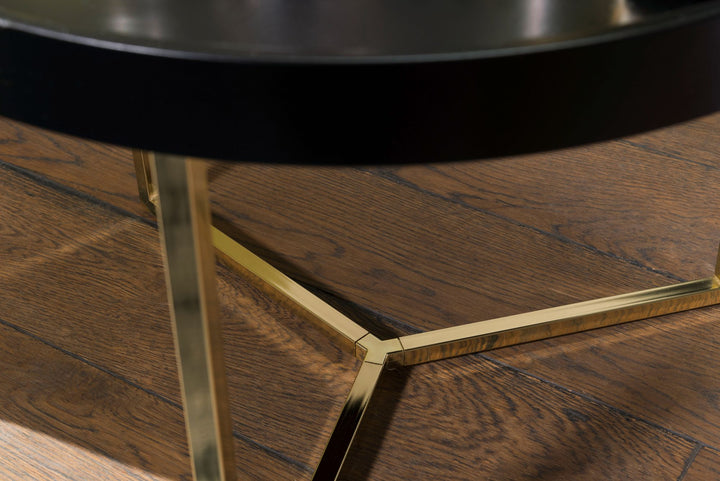 Sofatisch LIA Rund_ Retro Stil_ Metallgestell_ abnehmbares Tablett_ Anti-Rutsch-Noppen_ Gold/Schwarz oder Kupfer/Weiß - KADIMA DESIGN_Farbe_ Gold_ Größe_ 58x58x42 cm_