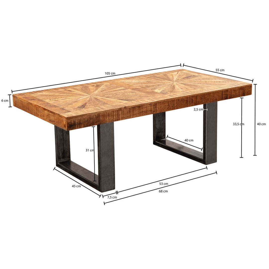 Couchtisch Mango_ rustikaler Stil_ Metallbeine_ 105x40x55 cm_ 50 kg Belastbarkeit - KADIMA DESIGN_Größe_ 105x55x40 cm_