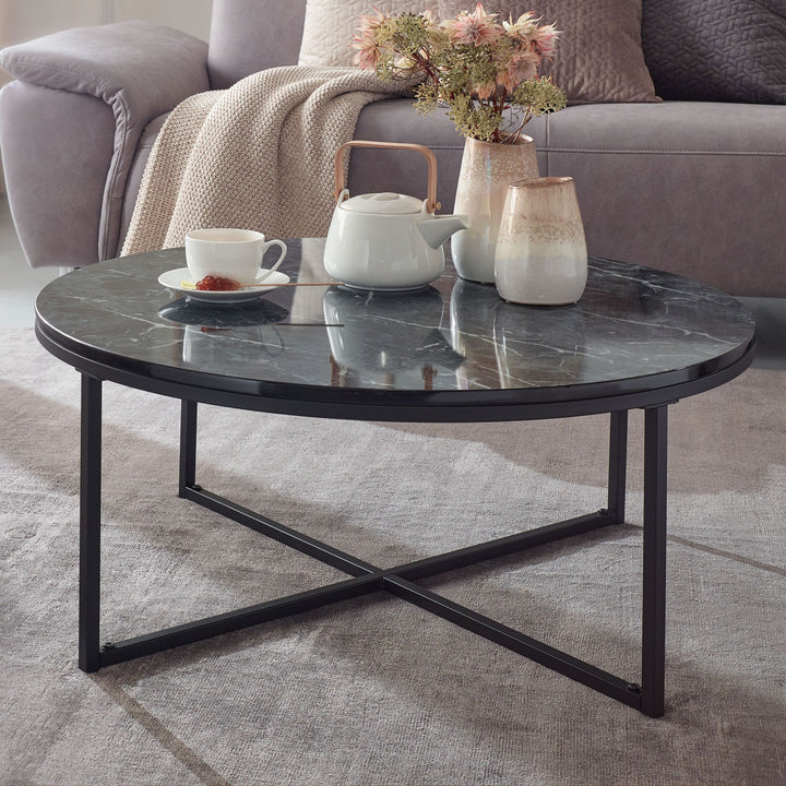 Marmor-Optik Couchtisch Schwarz_ 80 cm_ Designer Wohnzimmertisch - KADIMA DESIGN_Farbe_ Schwarz_ Größe_ 80x80x35 cm_