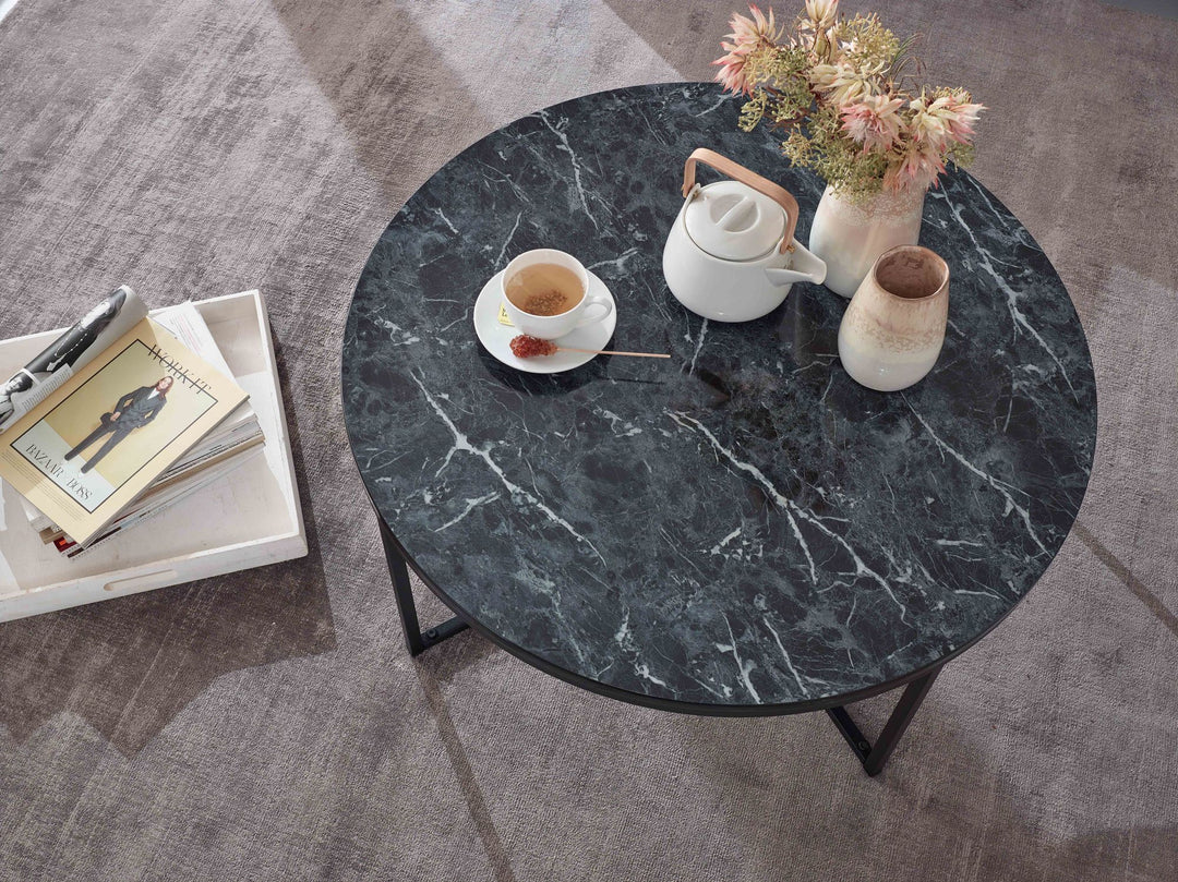 Marmor-Optik Couchtisch Schwarz_ 80 cm_ Designer Wohnzimmertisch - KADIMA DESIGN_Farbe_ Schwarz_ Größe_ 80x80x35 cm_