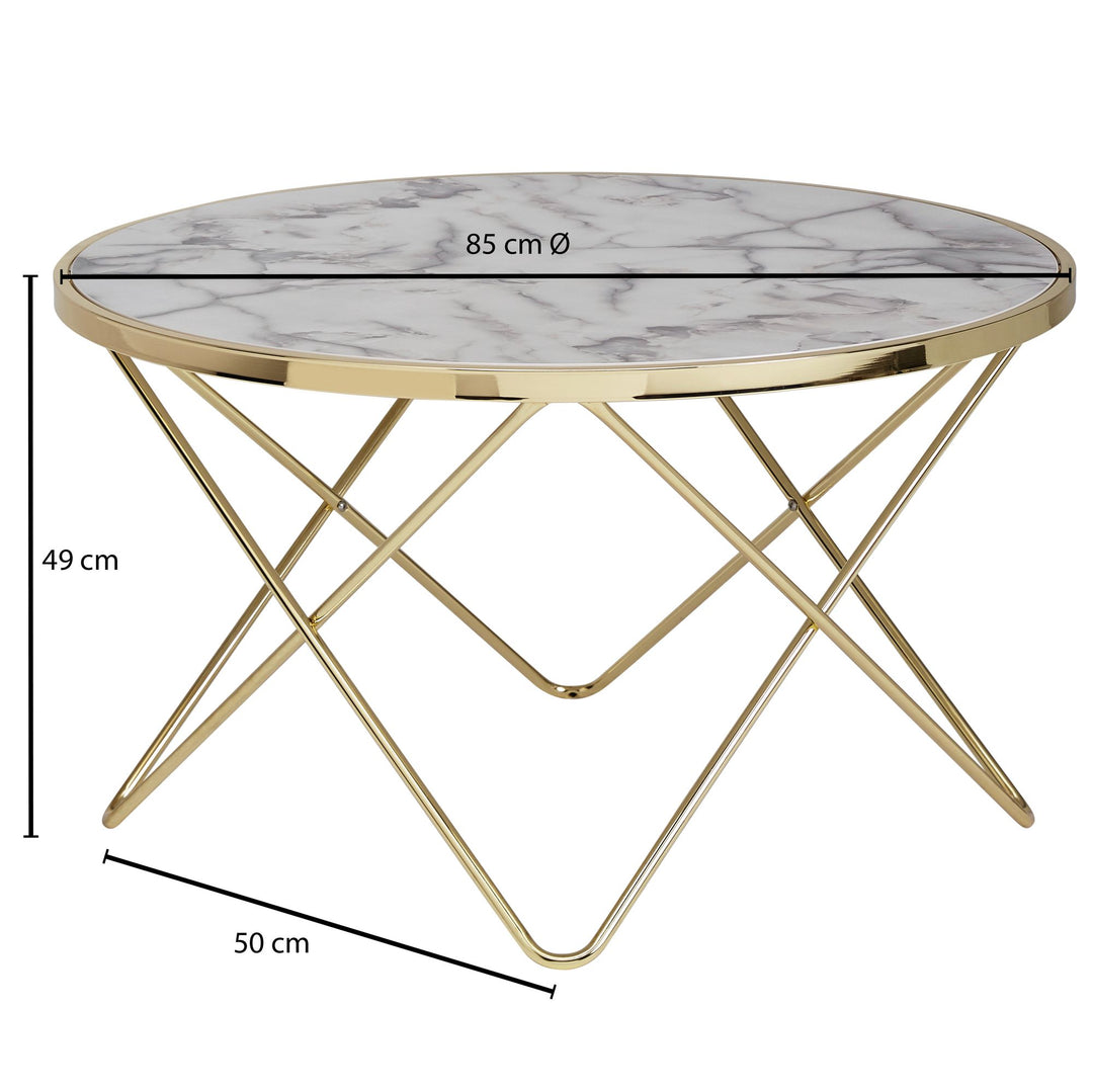 Marmor-Optik Couchtisch_ filigranes Metallgestell in Gold_ großer Wohnzimmertisch_ pflegeleicht - KADIMA DESIGN_Größe_ 85x85x49 cm_