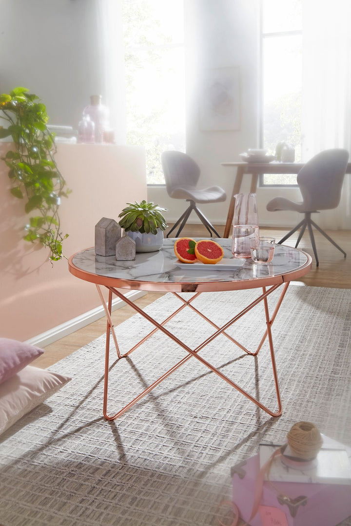 KADIMA DESIGN Moderner Marmortisch mit kupferfarbenen Tischbeinen - Elegantes Wohnzimmer Zubehör_Bronze_#sku_BARWL5.999#