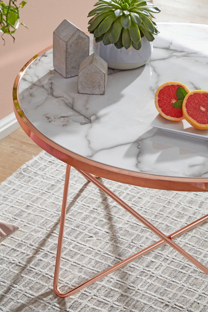 KADIMA DESIGN Moderner Marmortisch mit kupferfarbenen Tischbeinen - Elegantes Wohnzimmer Zubehör_Bronze_#sku_BARWL5.999#