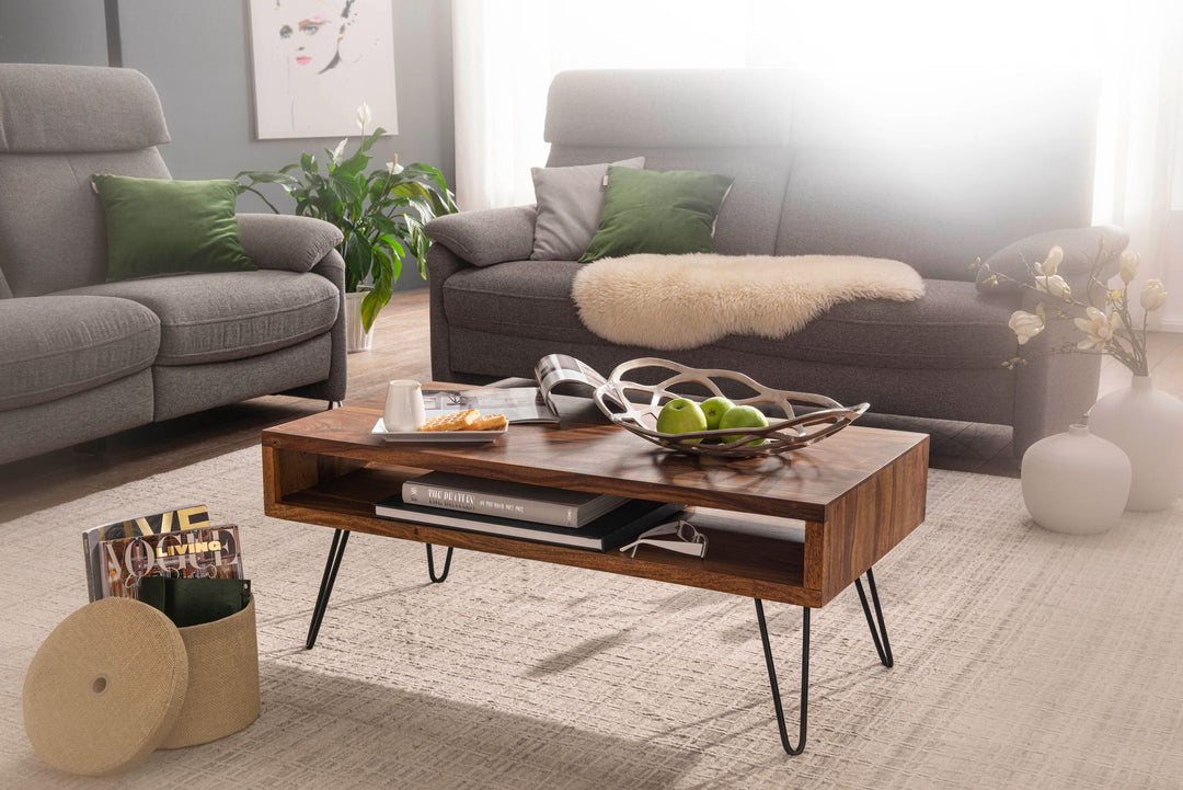 Wohnzimmertisch aus Sheeshamholz_ Ablagefach_ schwarze Pulverbeschichtung_ 100x40x50 cm - KADIMA DESIGN_Größe_ 100x50x40 cm_