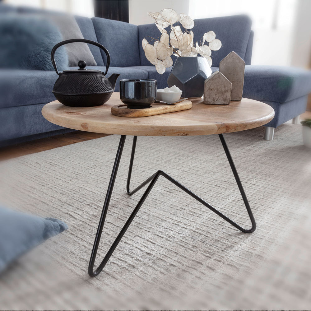 Akazienholz Couchtisch mit Haarnadelgestell_ modernes Design_ große Ablagefläche - KADIMA DESIGN_Größe_ 60x60x39 cm_
