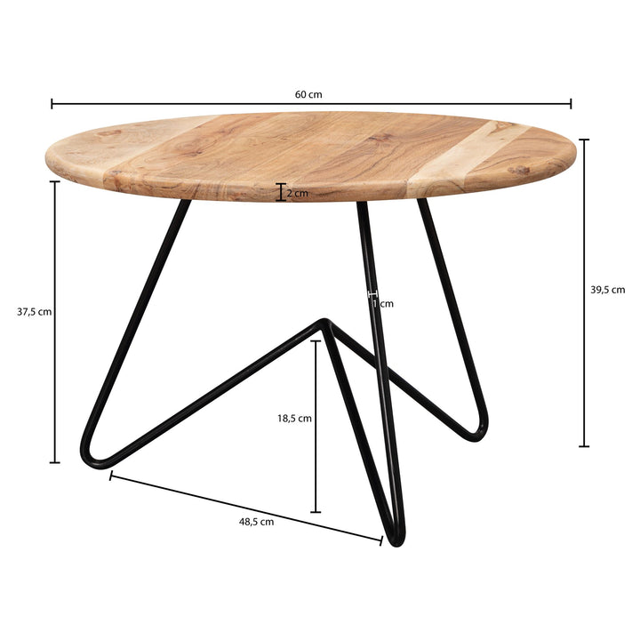 Akazienholz Couchtisch mit Haarnadelgestell_ modernes Design_ große Ablagefläche - KADIMA DESIGN_Größe_ 60x60x39 cm_