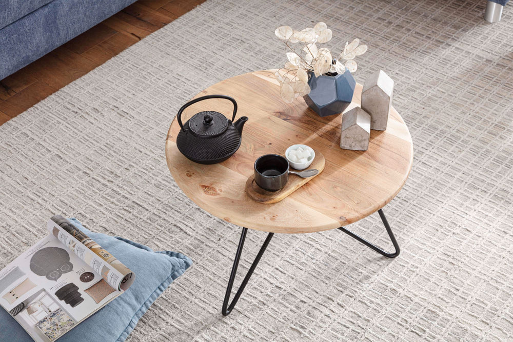 Akazienholz Couchtisch mit Haarnadelgestell_ modernes Design_ große Ablagefläche - KADIMA DESIGN_Größe_ 60x60x39 cm_