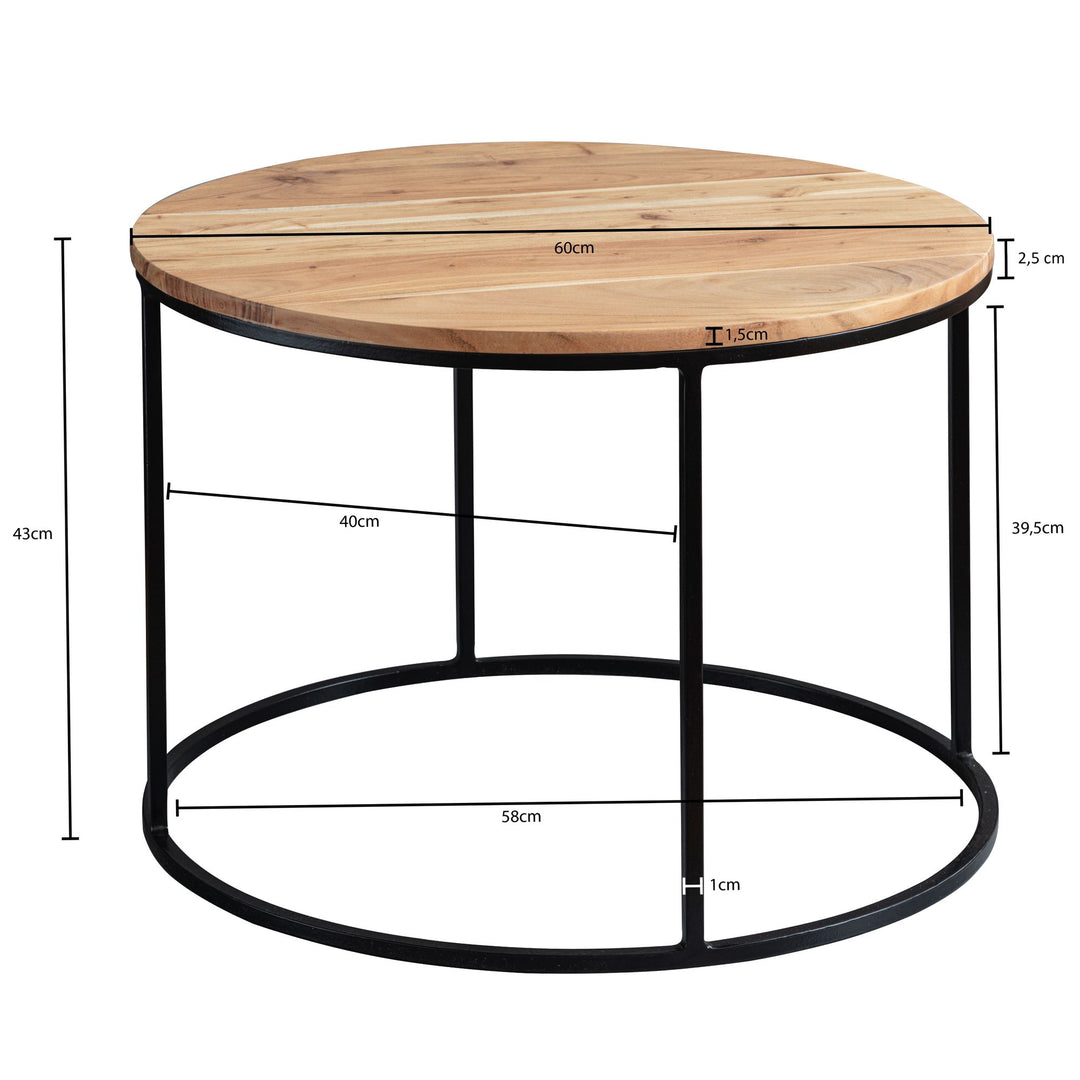 Naturholz Couchtisch_ stabile Konstruktion_ runde Ablage_ 50 kg Belastbarkeit - KADIMA DESIGN_Größe_ 60x60x43 cm_