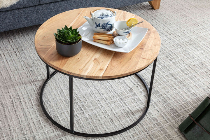 Naturholz Couchtisch_ stabile Konstruktion_ runde Ablage_ 50 kg Belastbarkeit - KADIMA DESIGN_Größe_ 60x60x43 cm_