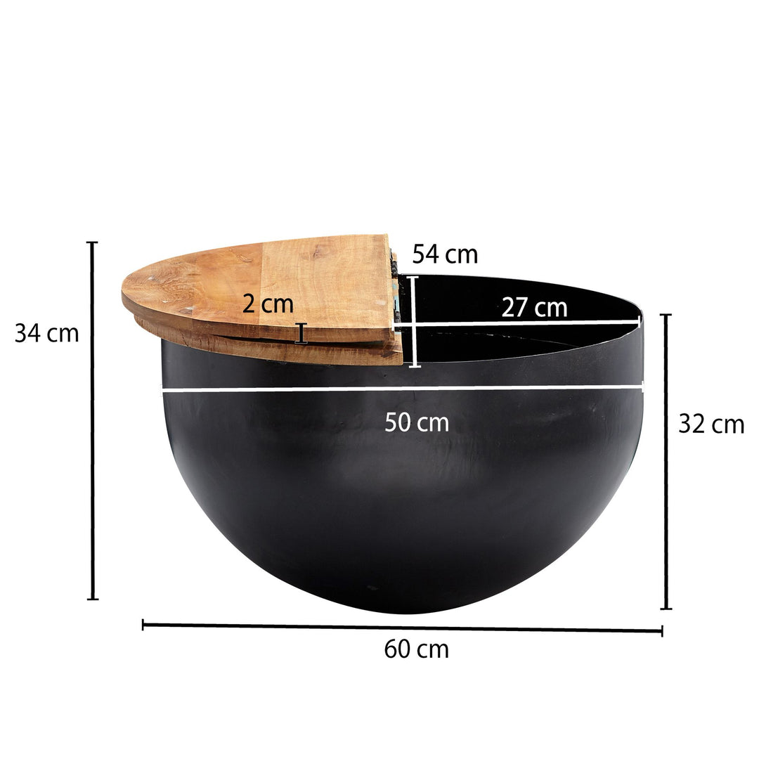 Industrie Stil Couchtisch SERCHIO_ Klappbare Tischplatte_ Aufbewahrung_ recyceltes Massivholz_ Metallkörper - KADIMA DESIGN_Farbe_ Schwarz_ Größe_ 60x60x34 cm_