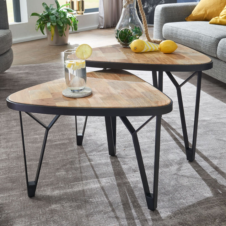 Massivholz-Metall Couchtisch Set_ Industrie-Design_ Platzsparend - KADIMA DESIGN_Größe_ 60x60x45 cm_