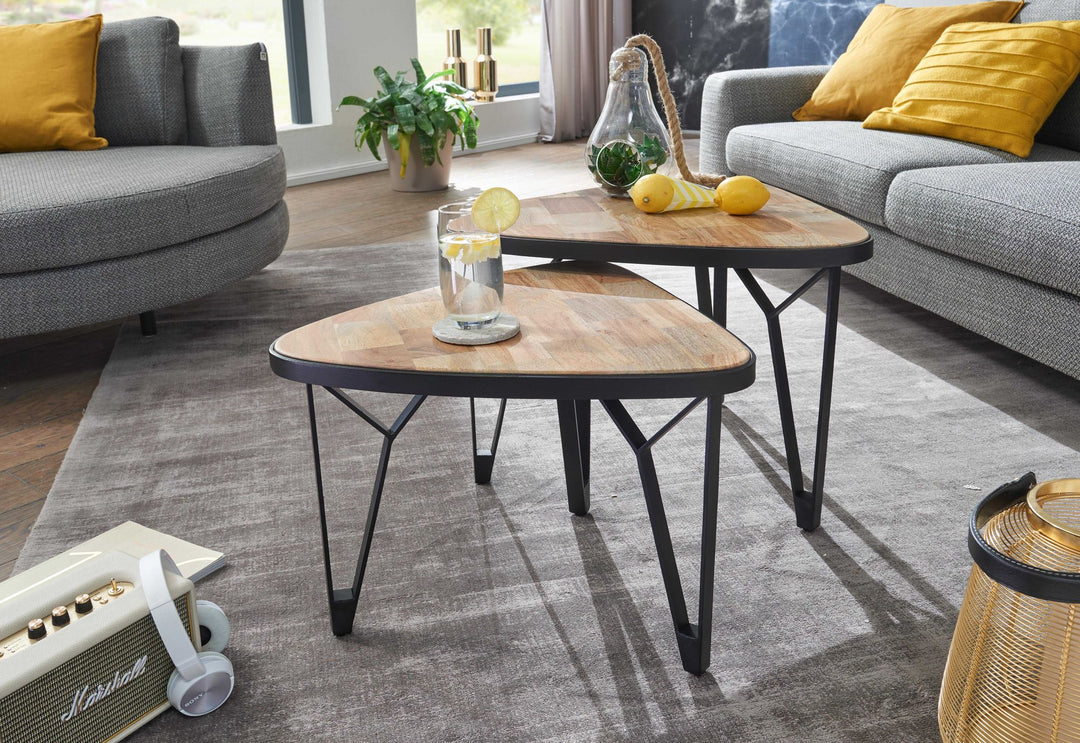 Massivholz-Metall Couchtisch Set_ Industrie-Design_ Platzsparend - KADIMA DESIGN_Größe_ 60x60x45 cm_