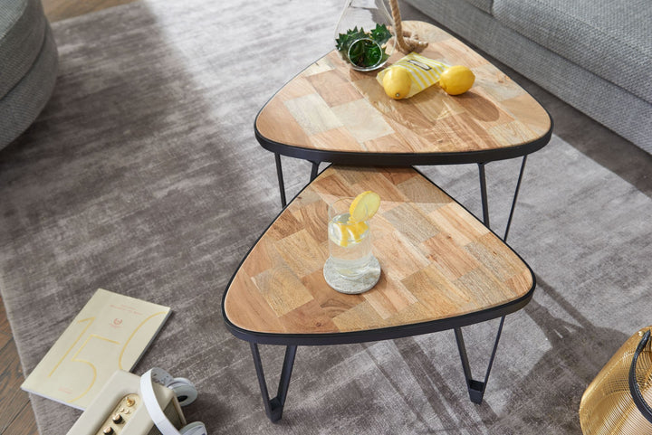 Massivholz-Metall Couchtisch Set_ Industrie-Design_ Platzsparend - KADIMA DESIGN_Größe_ 60x60x45 cm_