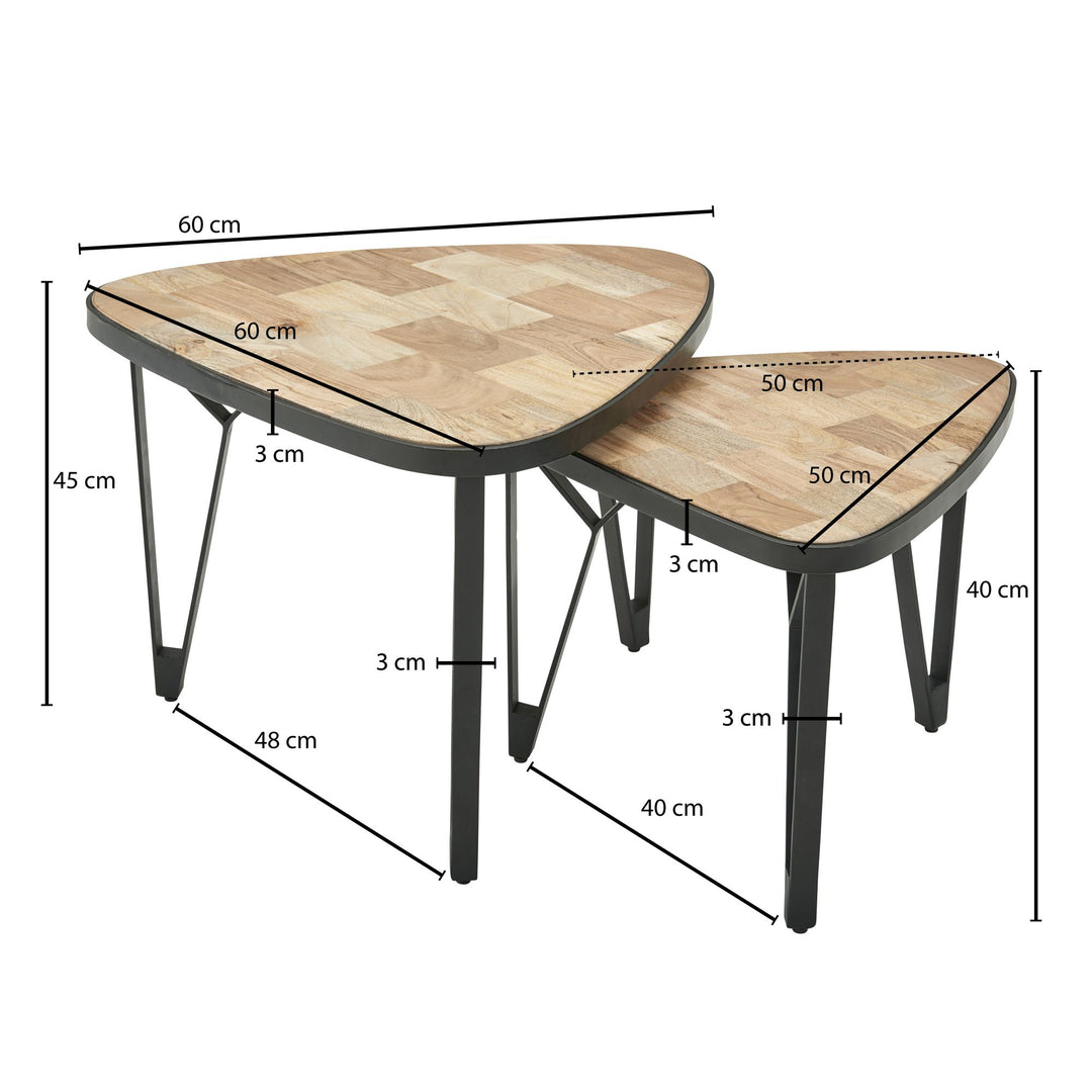 Massivholz-Metall Couchtisch Set_ Industrie-Design_ Platzsparend - KADIMA DESIGN_Größe_ 60x60x45 cm_