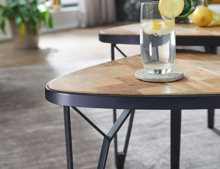 Massivholz-Metall Couchtisch Set_ Industrie-Design_ Platzsparend - KADIMA DESIGN_Größe_ 60x60x45 cm_