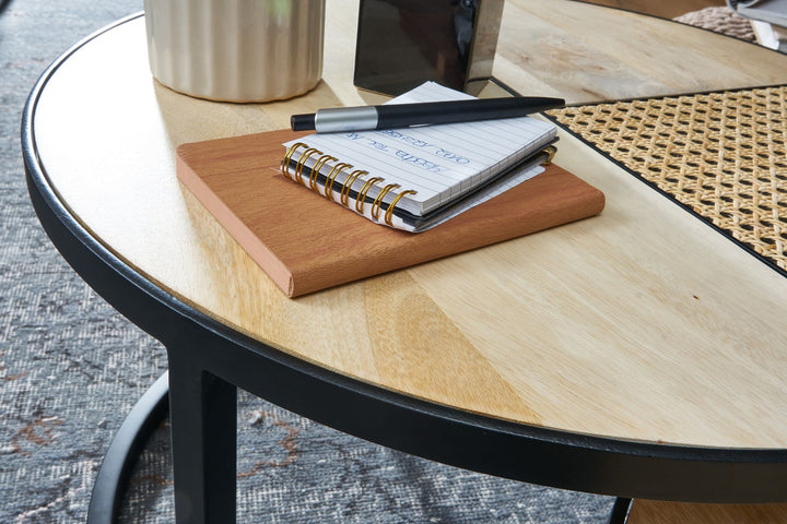 Industrie-Stil Beistelltisch Set_ Rattan und Holz_ Handgefertigt - KADIMA DESIGN_Größe_ 60x60x37 cm_