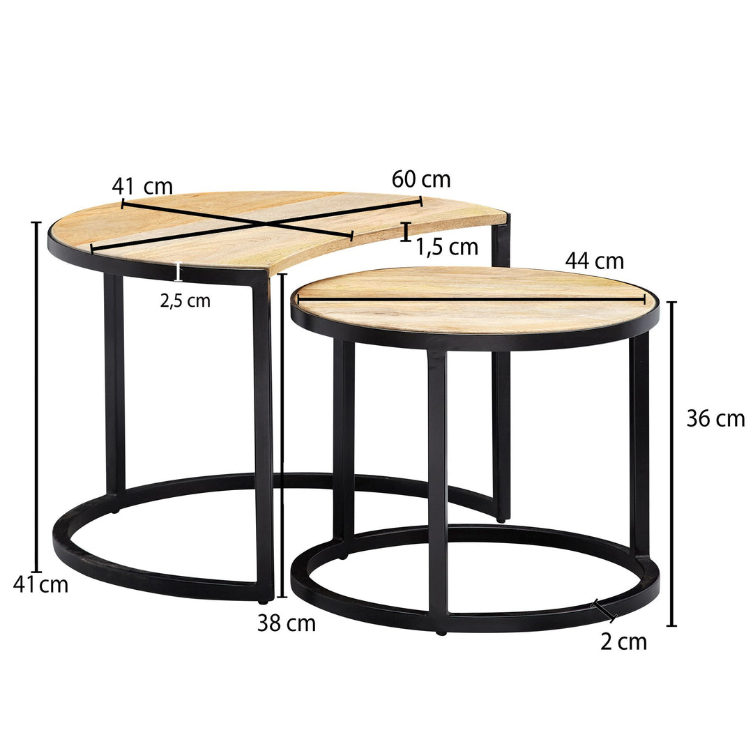 Couchtische ESINO Set_ Industrial-Stil_ Holz und Metall_ handgefertigt_ Anti-Rutsch-Noppen_ 15 kg/10 kg Belastung - KADIMA DESIGN_Farbe_ Beige_ Größe_ 60x41x41 cm_