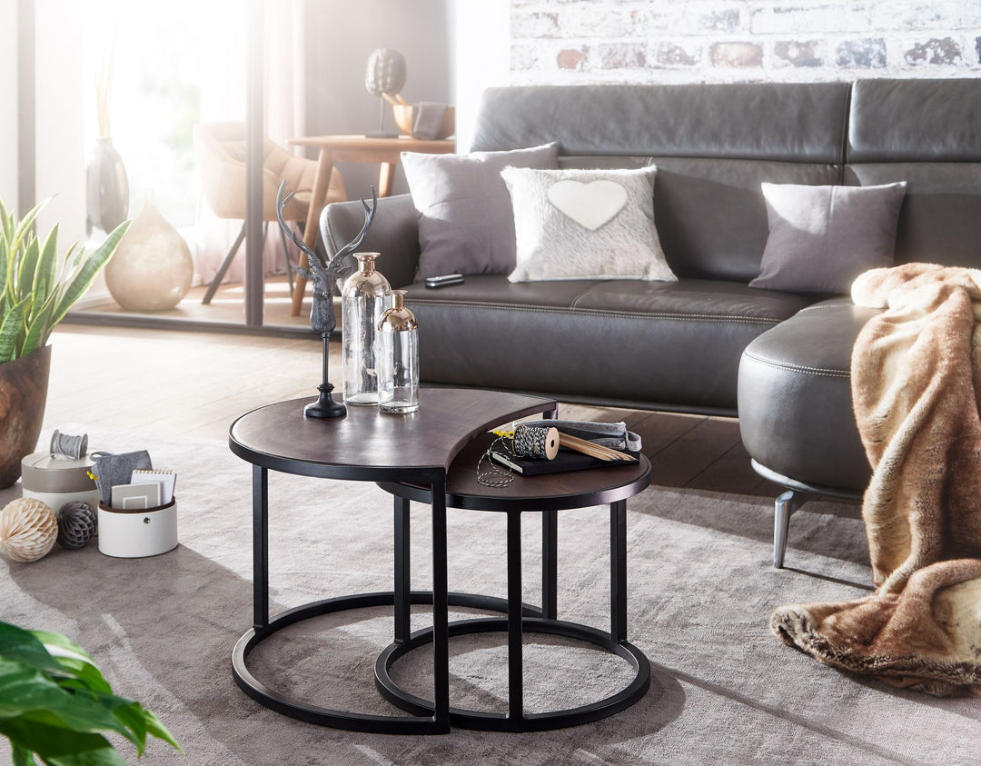 Couchtische ESINO Set_ Industrial-Stil_ Holz und Metall_ handgefertigt_ Anti-Rutsch-Noppen_ 15 kg/10 kg Belastung - KADIMA DESIGN_Farbe_ Braun_ Größe_ 60x41x41 cm_