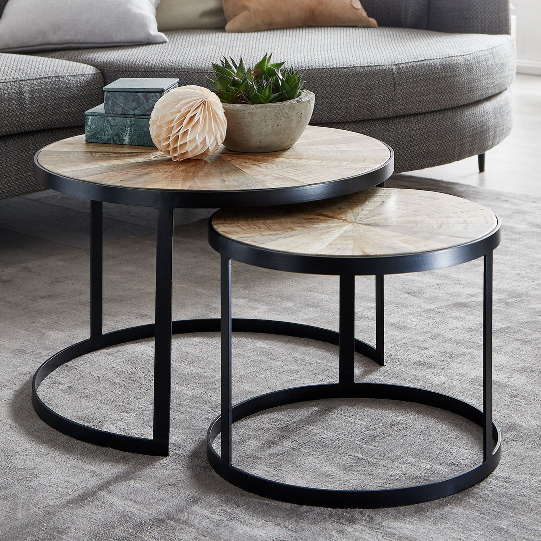 Couchtisch-Set ESINO_ Industrie-Stil_ 2 Größen_ massives Holz und Metall_ platzsparend_ handgefertigt - KADIMA DESIGN_Farbe_ Braun_ Größe_ 60x60x40 cm_