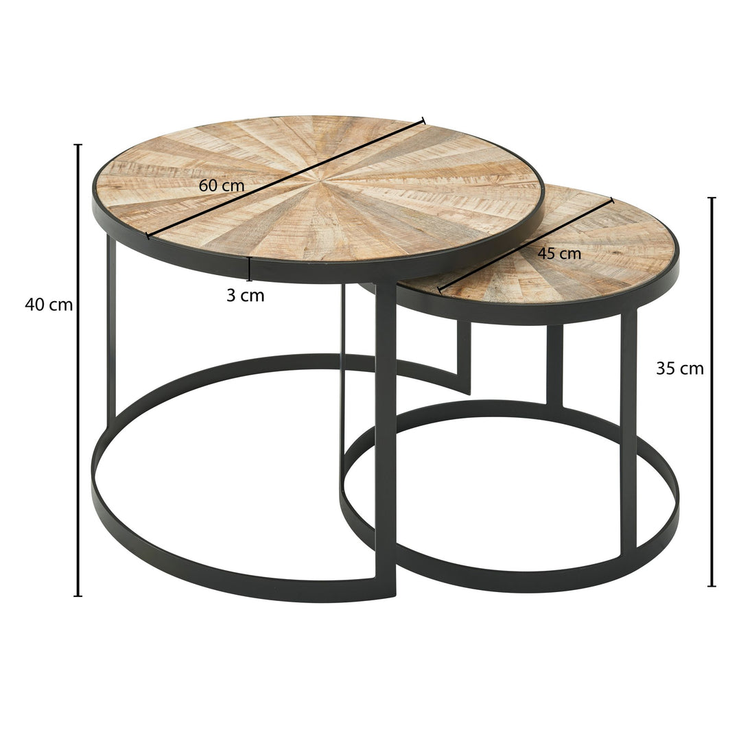 Couchtisch-Set ESINO_ Industrie-Stil_ 2 Größen_ massives Holz und Metall_ platzsparend_ handgefertigt - KADIMA DESIGN_Farbe_ Braun_ Größe_ 60x60x40 cm_