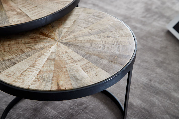 Couchtisch-Set ESINO_ Industrie-Stil_ 2 Größen_ massives Holz und Metall_ platzsparend_ handgefertigt - KADIMA DESIGN_Farbe_ Braun_ Größe_ 60x60x40 cm_