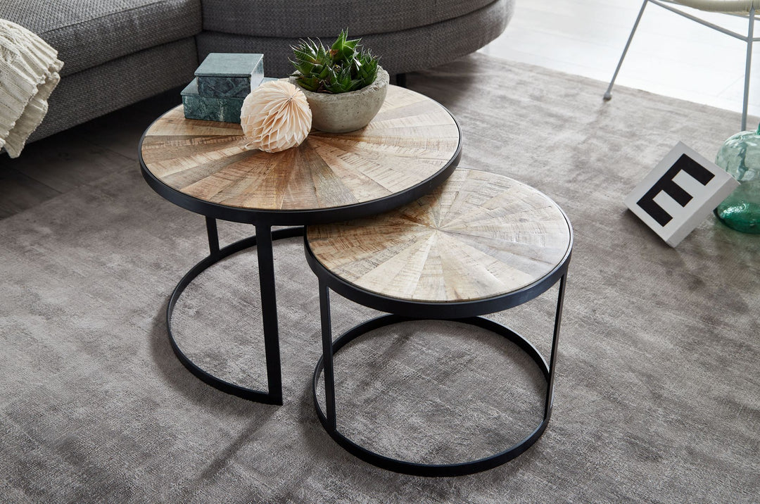 Couchtisch-Set ESINO_ Industrie-Stil_ 2 Größen_ massives Holz und Metall_ platzsparend_ handgefertigt - KADIMA DESIGN_Farbe_ Braun_ Größe_ 60x60x40 cm_